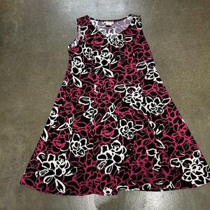 Danny & Nicole Dress Womens 18W Black Pink Floral Sleeveless V Neck A Line